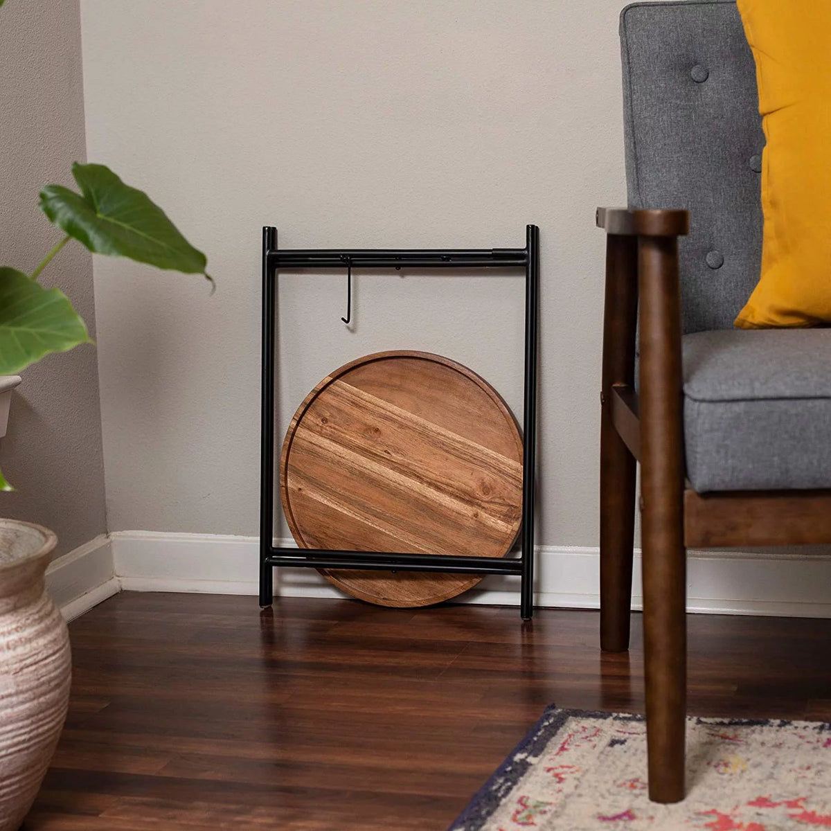 Folding Side Table with Removable Wood Tray P6123
