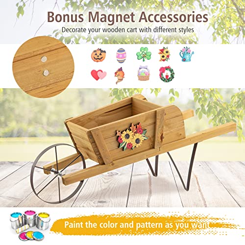 Red Wood Wagon Planter with 9 Magnetic Accessories K10386