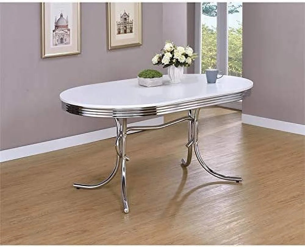 Modern Metal Chrome Plated Oval Dining Table with White Top J4002