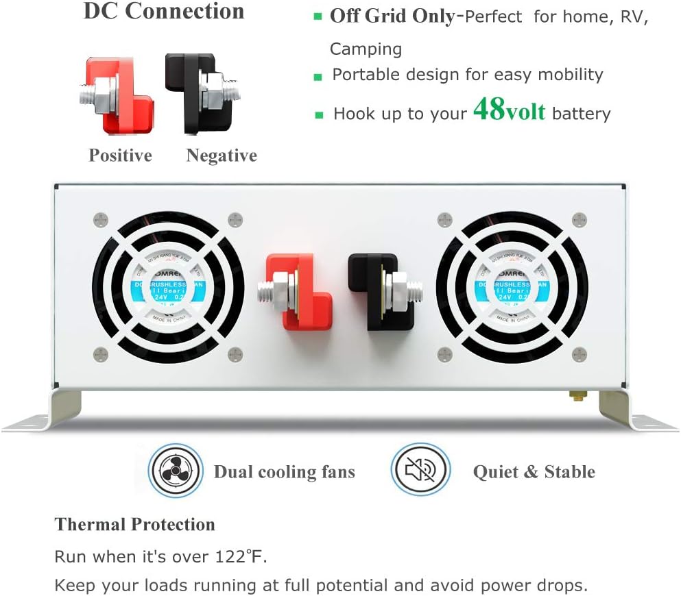 5000W Pure Sine Wave Power Inverter DC 48V to 110V 120V AC with Dual Outlets and Digital LED Display Y876