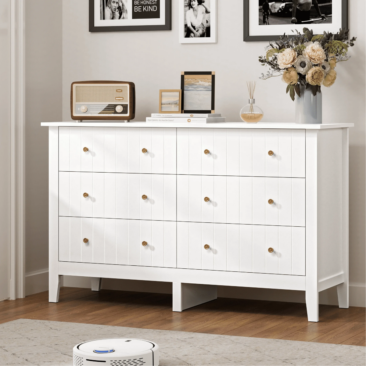 White 6 Drawer Wood Dresser X9869