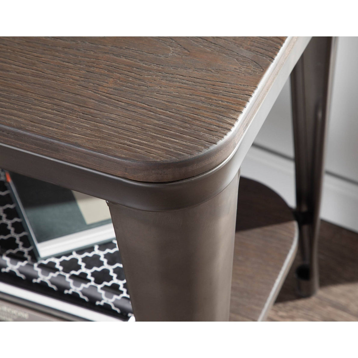 Industrial Wood and Metal End Table U422496