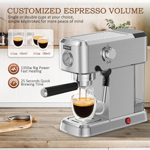 Compact Stainless Steel Espresso Machine with 50oz Water Tank C863