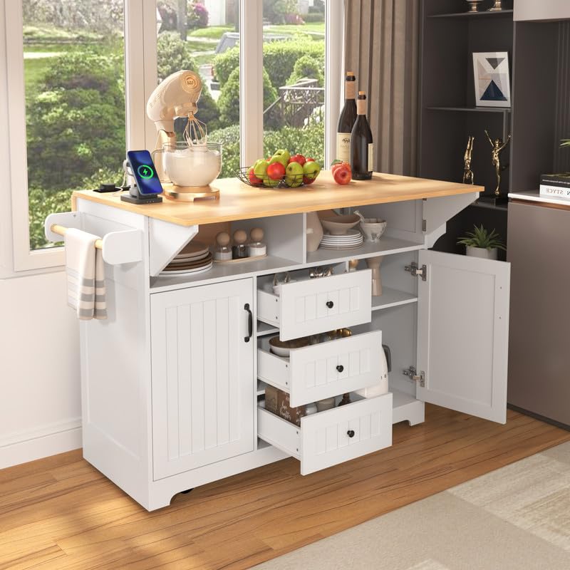 55.7'' Black Kitchen Island with Drop Leaf and 3 Drawers X970580