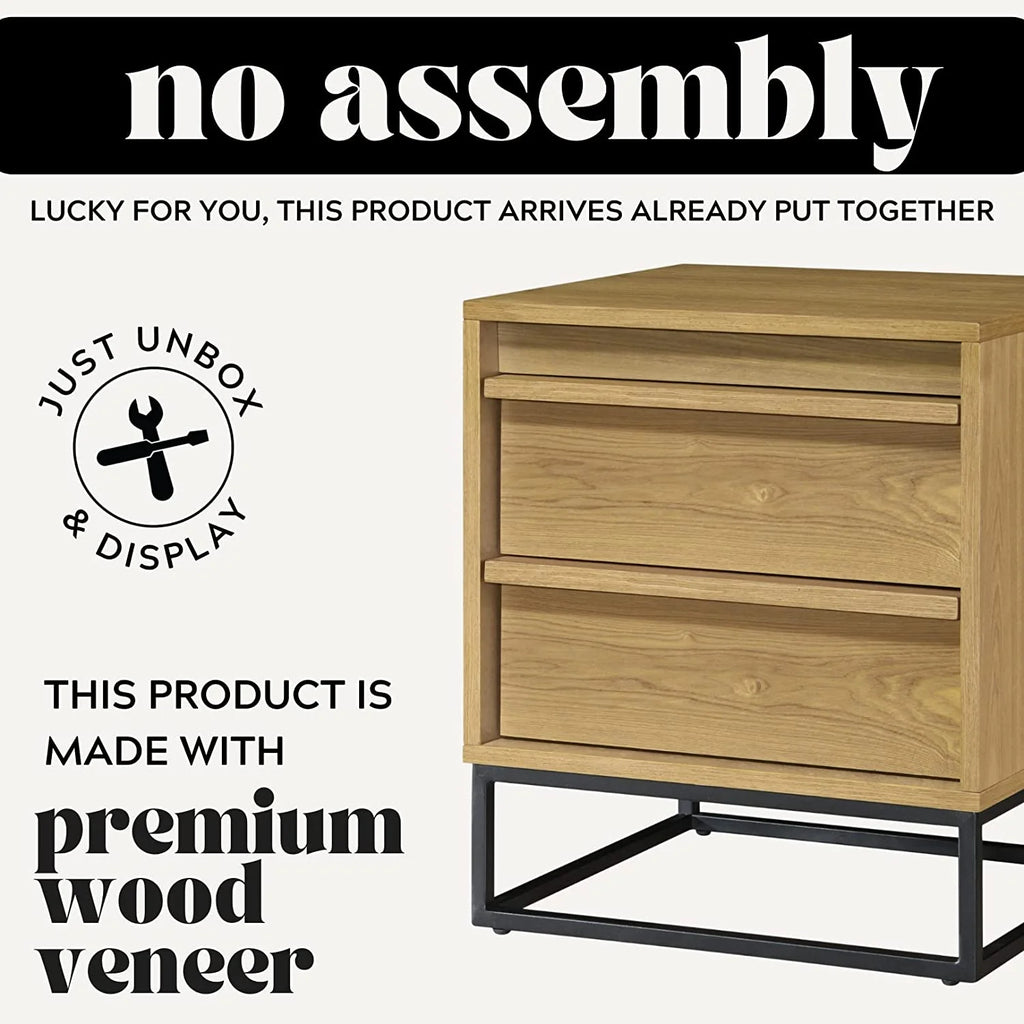 Natural Oak Solid Wood Nightstand with Two Drawers M283776