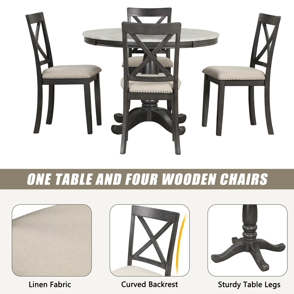 5 Piece Solid Wood Dining Room Set with 4 Chairs E3423