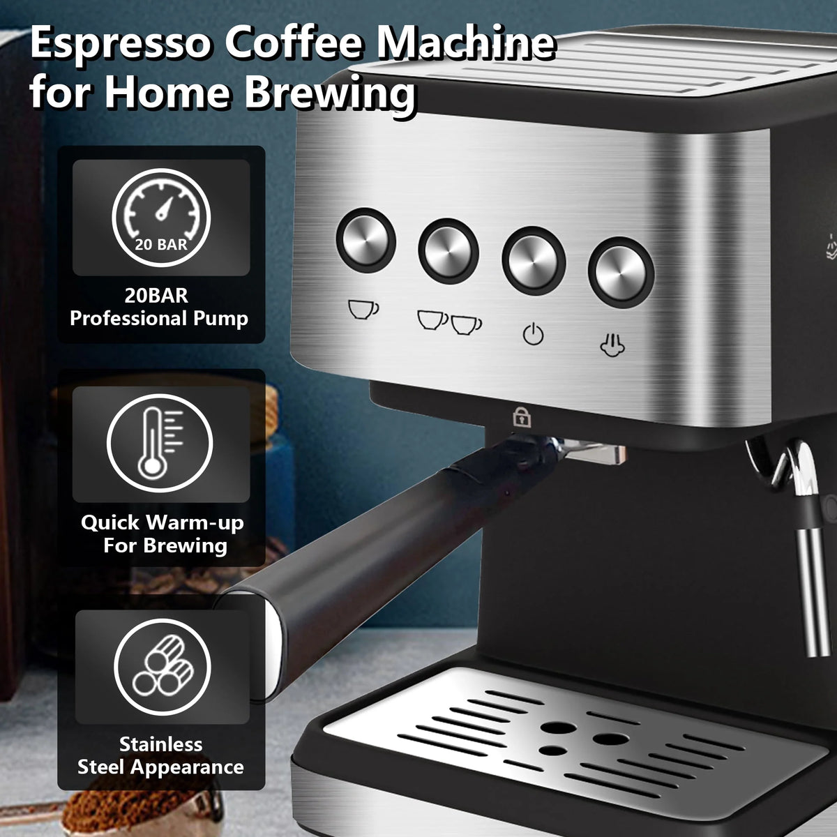 20 Bar Stainless Steel Espresso Machine with Milk Frother M4754