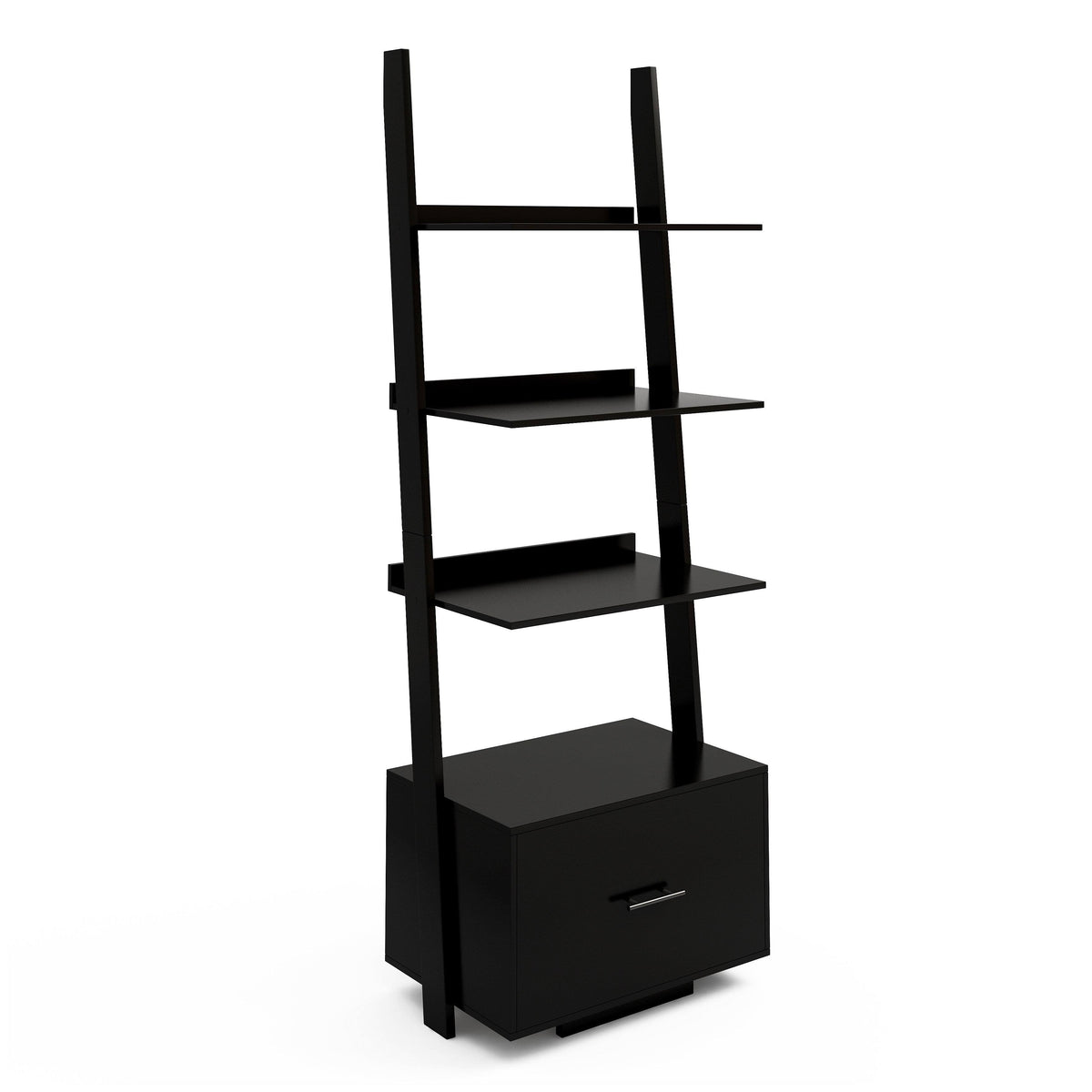 Dark Walnut Ladder Bookcase with File Drawer Q8120