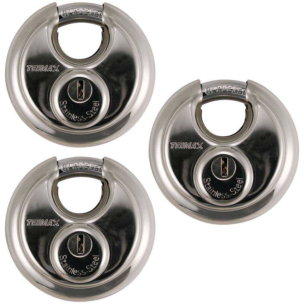 Stainless Steel 70mm Round Padlock Keyed Alike 3 Pack K364119