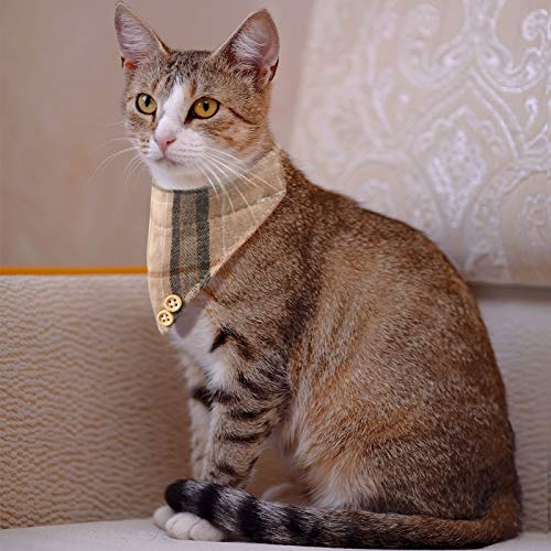4 Pieces Breakaway Cat Collar Bandana with Plaid Scarf and Bowtie Bell H257