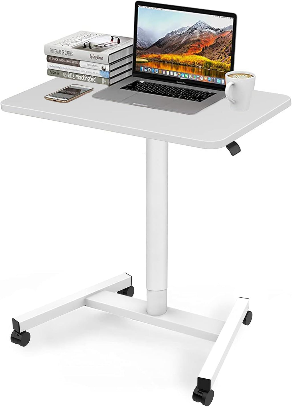 White Adjustable Rolling Laptop Desk Cart S761