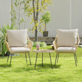 Blue 3 Pieces Upholstered Rattan Patio Bistro Set with Coffee Table U51718