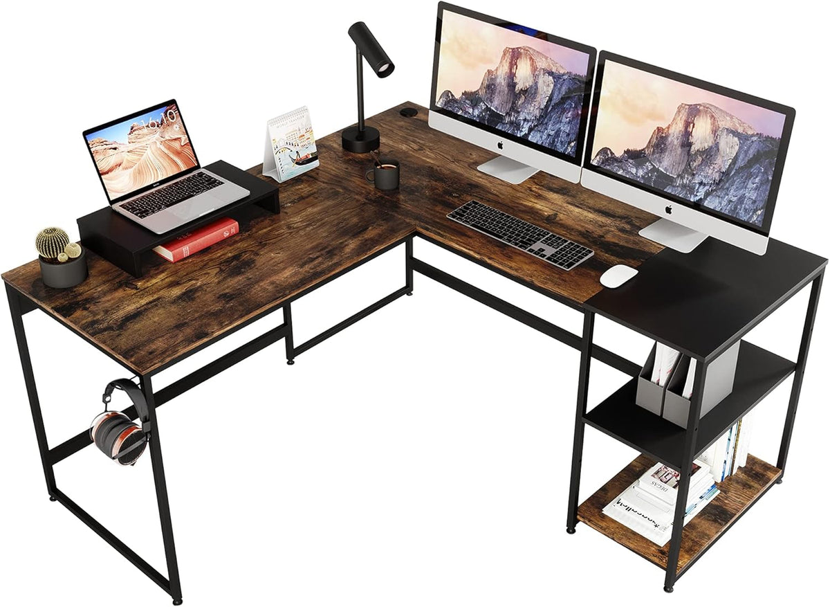 95.2 Inch Reversible L Shaped Desk with Shelves Grey Oak N61178