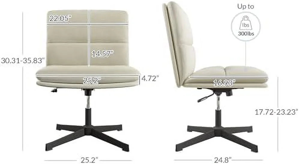 Ivory PU Leather Armless Office Chair with Height Adjustment A984