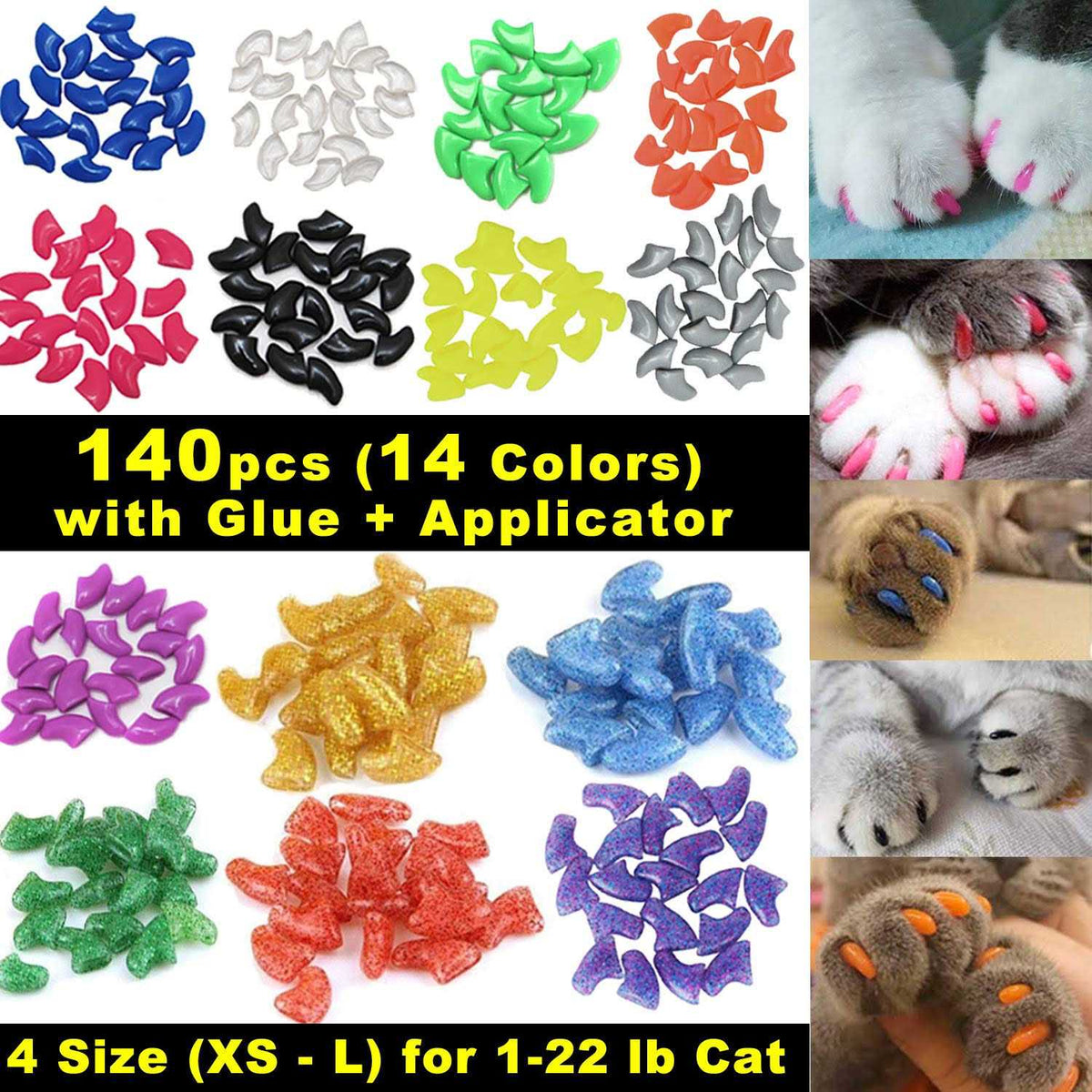 Cat Nail Caps with Glue and Applicators Medium C563