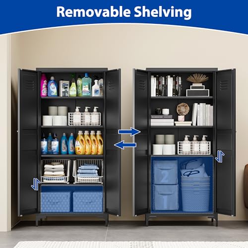 Black 61 inch Metal Pantry Storage Cabinet with Adjustable Shelves B75191