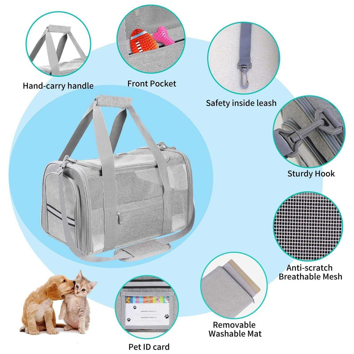 Airline Approved Pet Carrier for Small Dogs Cats Under 15 Lbs N160