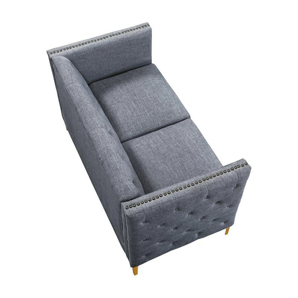 Light Gray Tufted Fabric Loveseat J5985