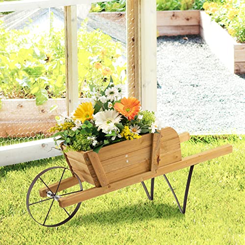 Red Wood Wagon Planter with 9 Magnetic Accessories K10386