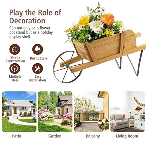 Red Wood Wagon Planter with 9 Magnetic Accessories K10386