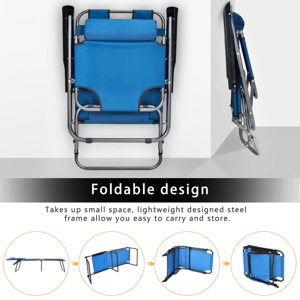 Blue Folding Beach Chair with Pillow F413