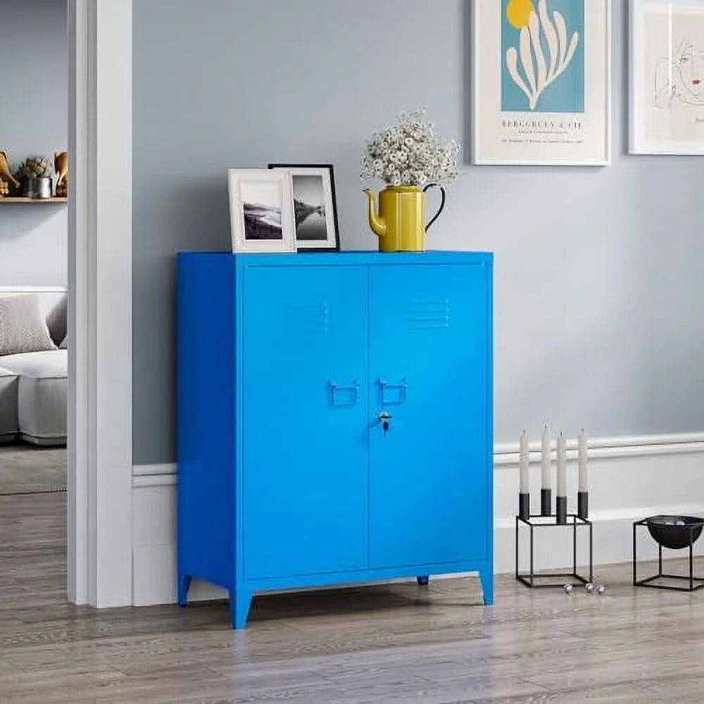 Metal Wardrobe Cabinet with Locking Doors 2 Door Steel Adjustable Shelves S5160