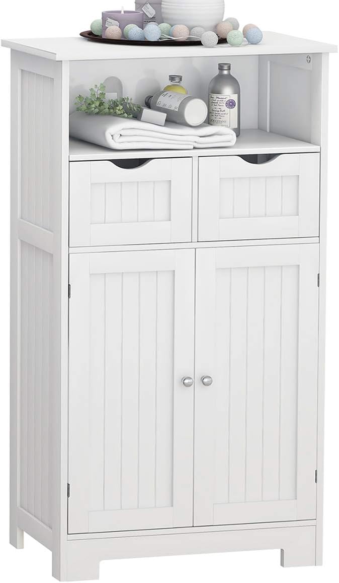 White Freestanding 2 Doors 2 Drawers Wood Bathroom Floor Cabinet E217406