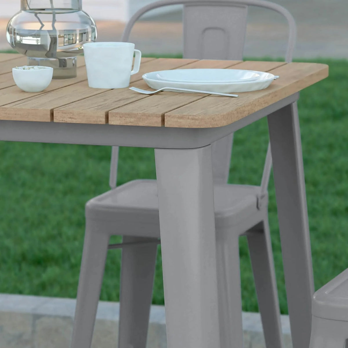 Indoor/Outdoor Bar Top Table Brown Resin Silver Steel F256701