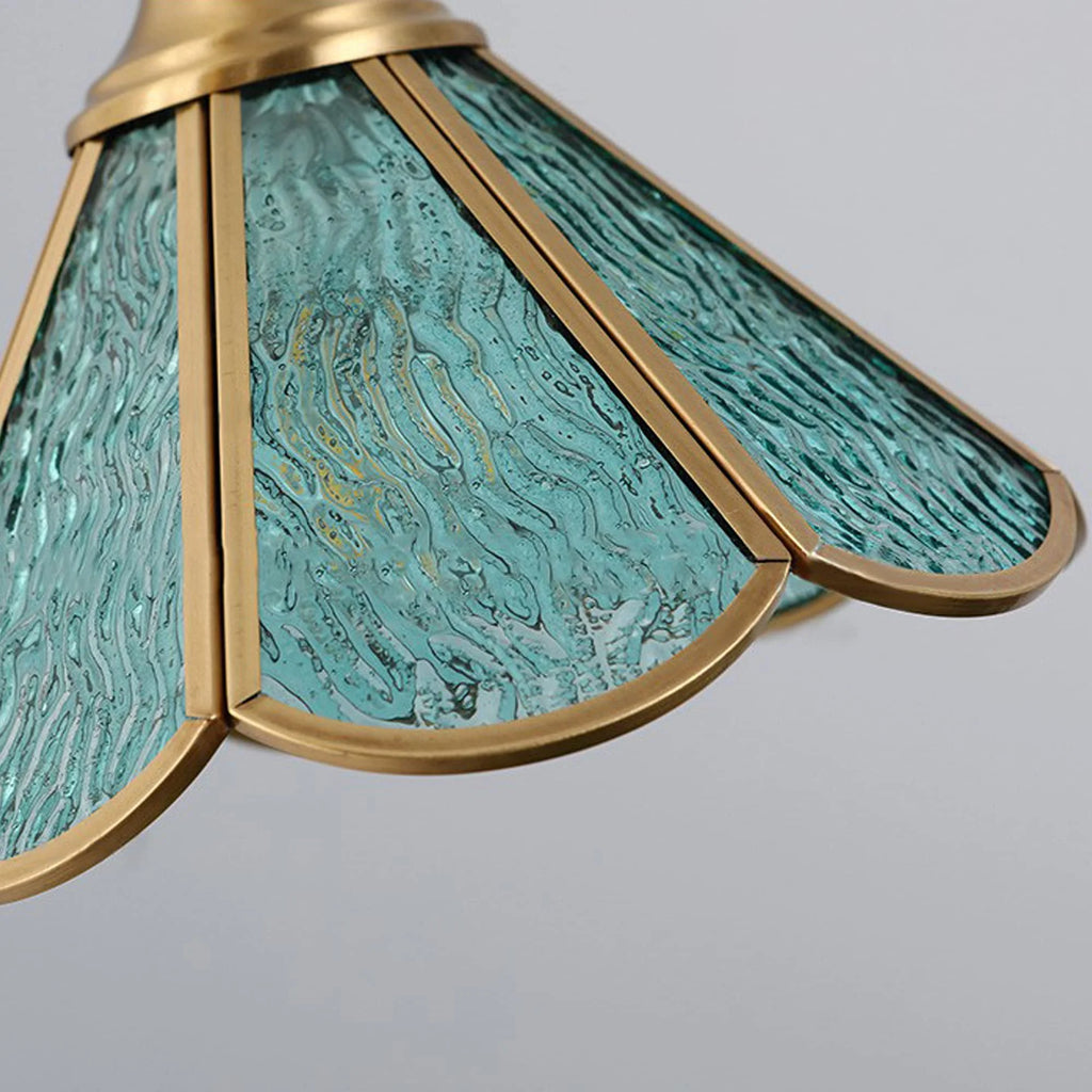 Brass Finished Tiffany Macaron Blue Cone Glass Swag Lamp E608