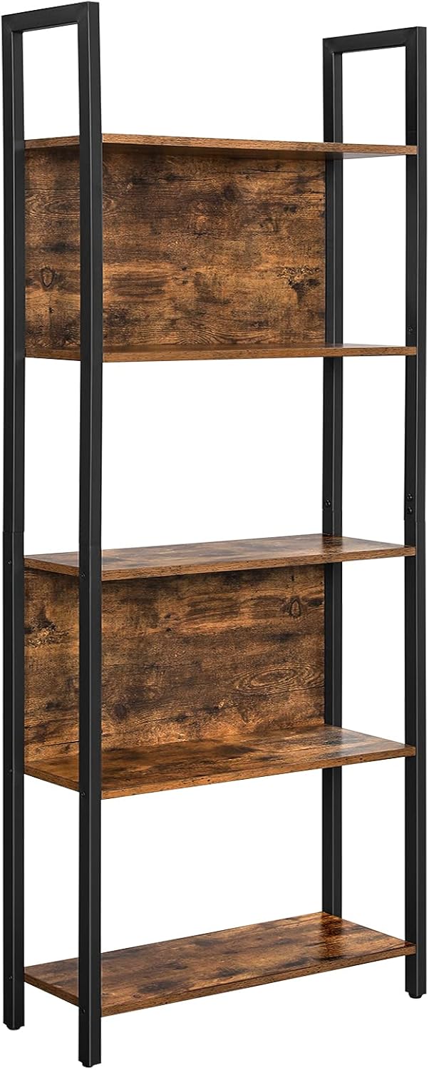 Rustic Brown 5-Tier Steel Frame Bookcase Q609