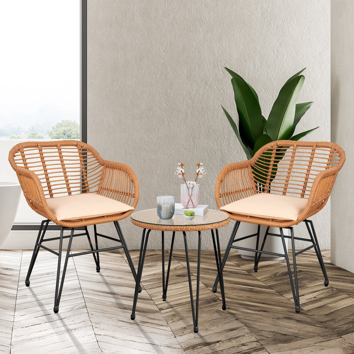 3-Piece Beige Patio Conversation Set Y9083