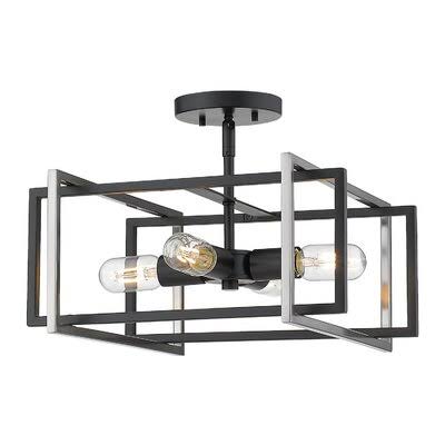 4 Light Caged Square Semi Flush Mount Fixture Black Pewter S294398