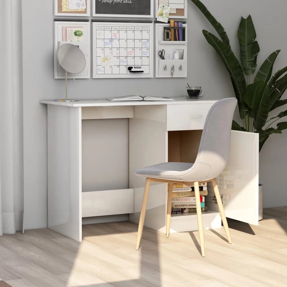 High Gloss White Engineered Wood Desk Z83499