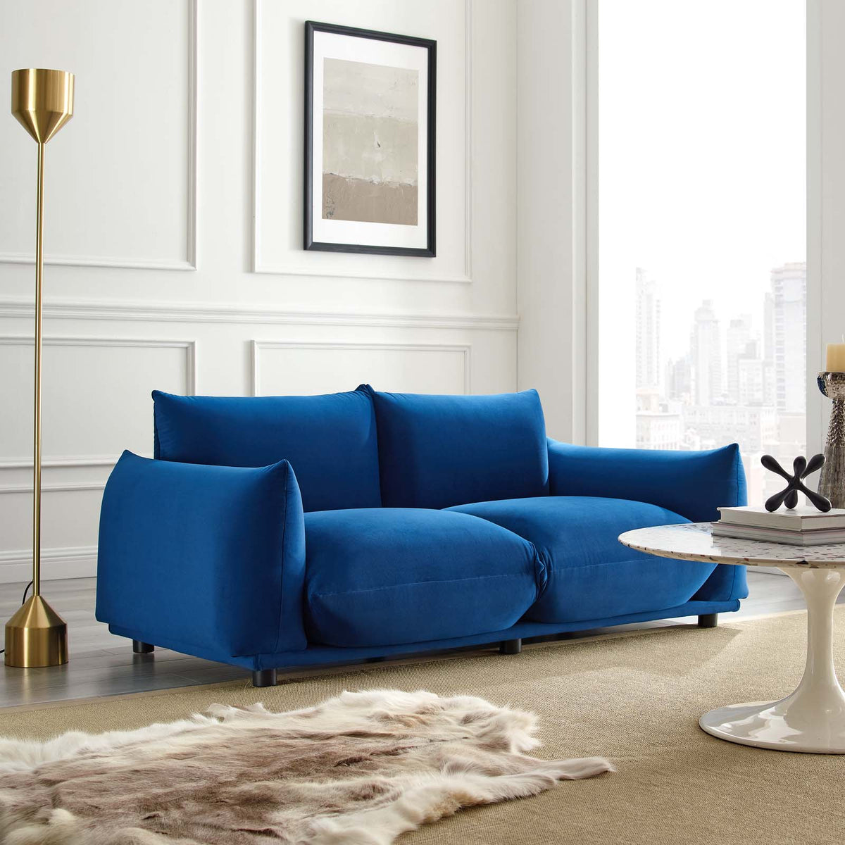 Blue Navy Velvet Loveseat Sofa F251