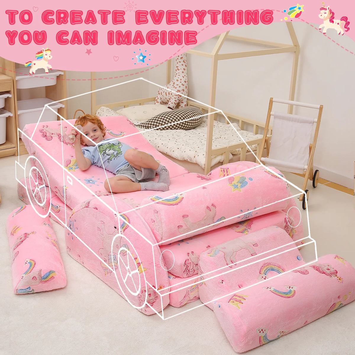 11 Pc Pink Modular Kids Play Couch G77319