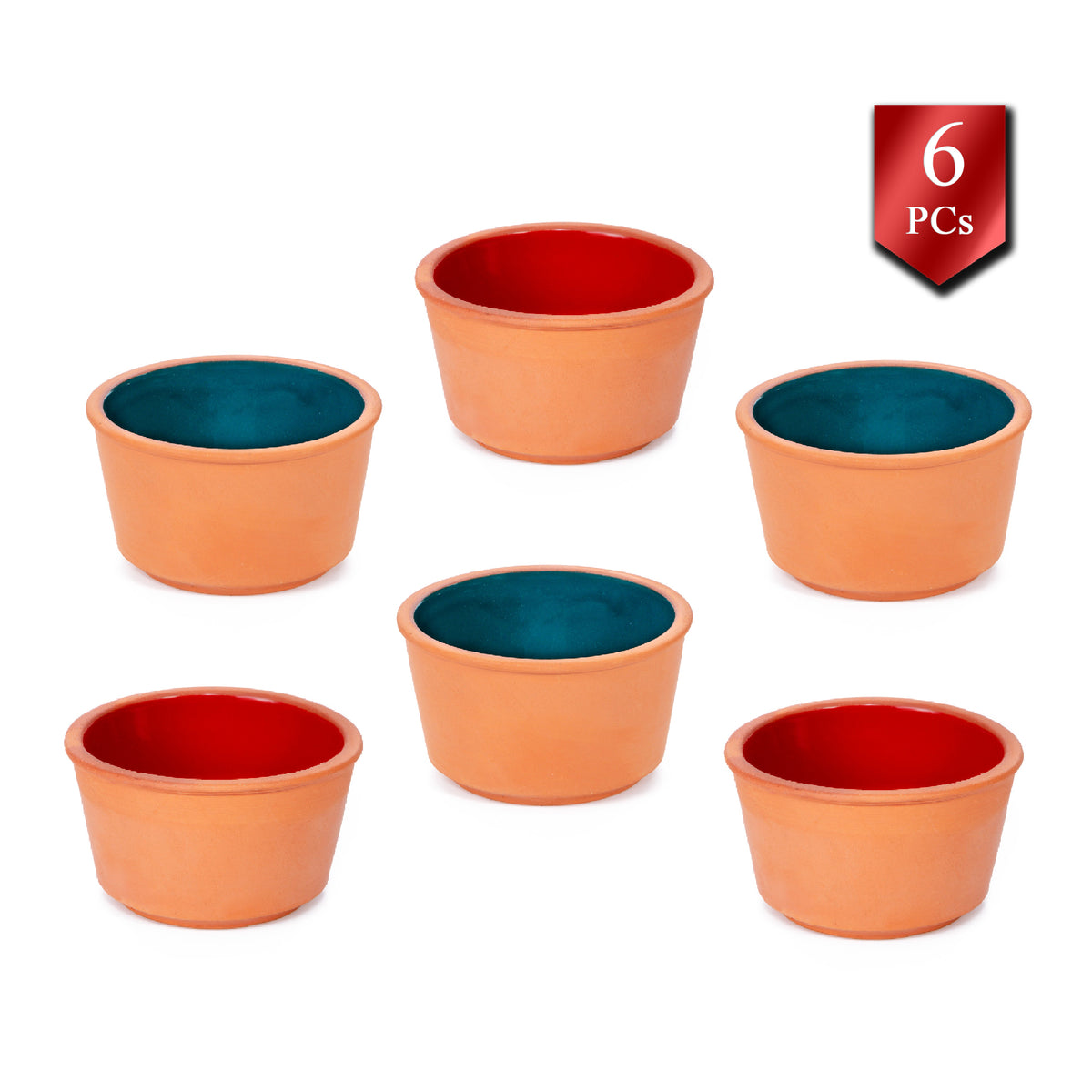 Set of 6 Terracotta Clay Serving Bowls R954