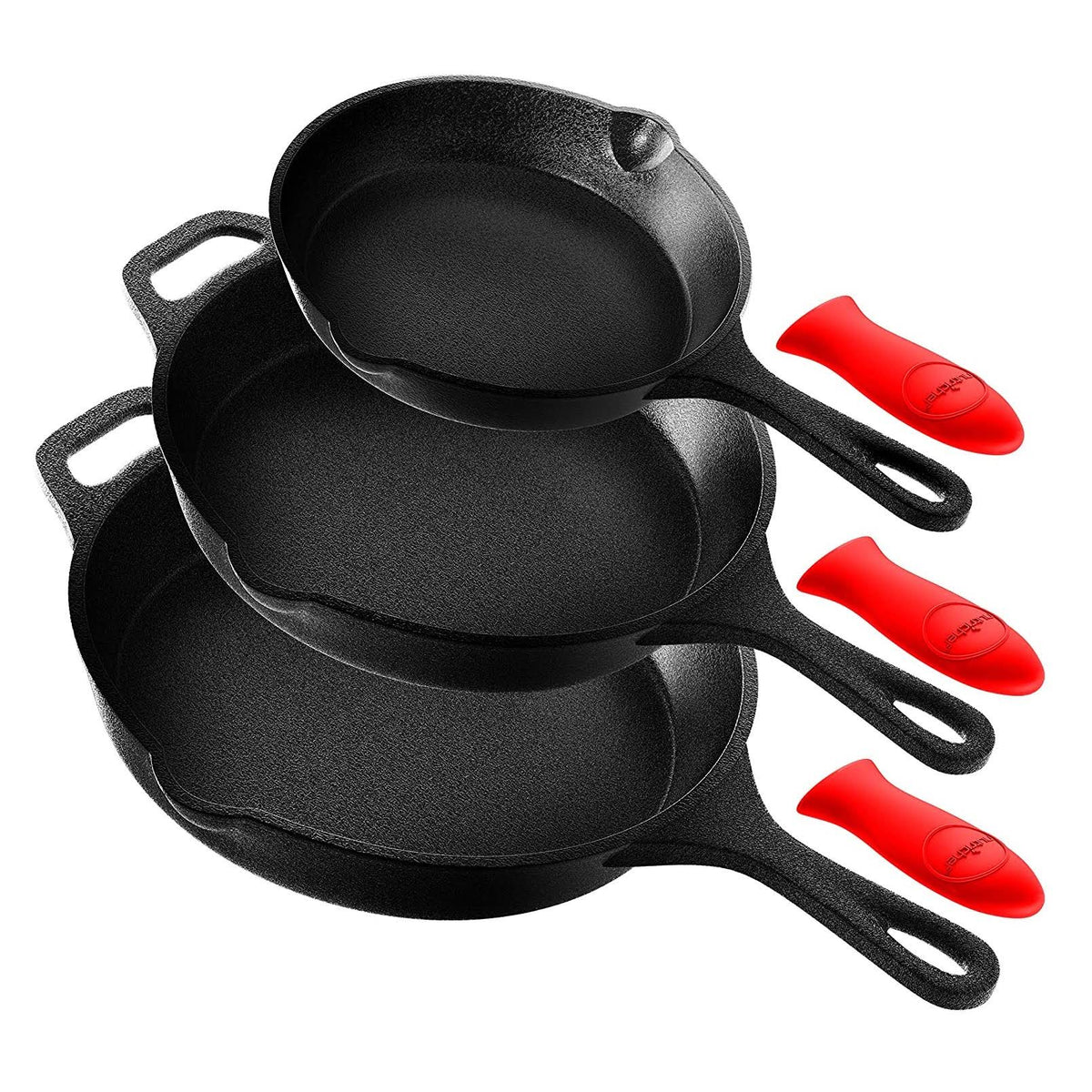 3 Piece Non Stick Cast Iron Skillet Fry Pan Set T854507