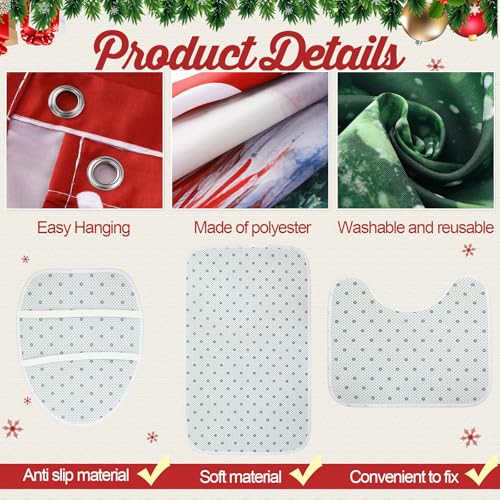 7 Pcs Christmas Shower Curtain Set Non Slip Waterproof Bathroom Accessories L6600