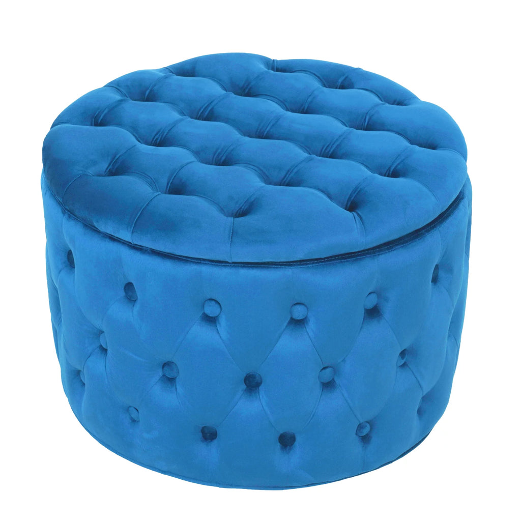 Blue Velvet Round Storage Ottoman O906