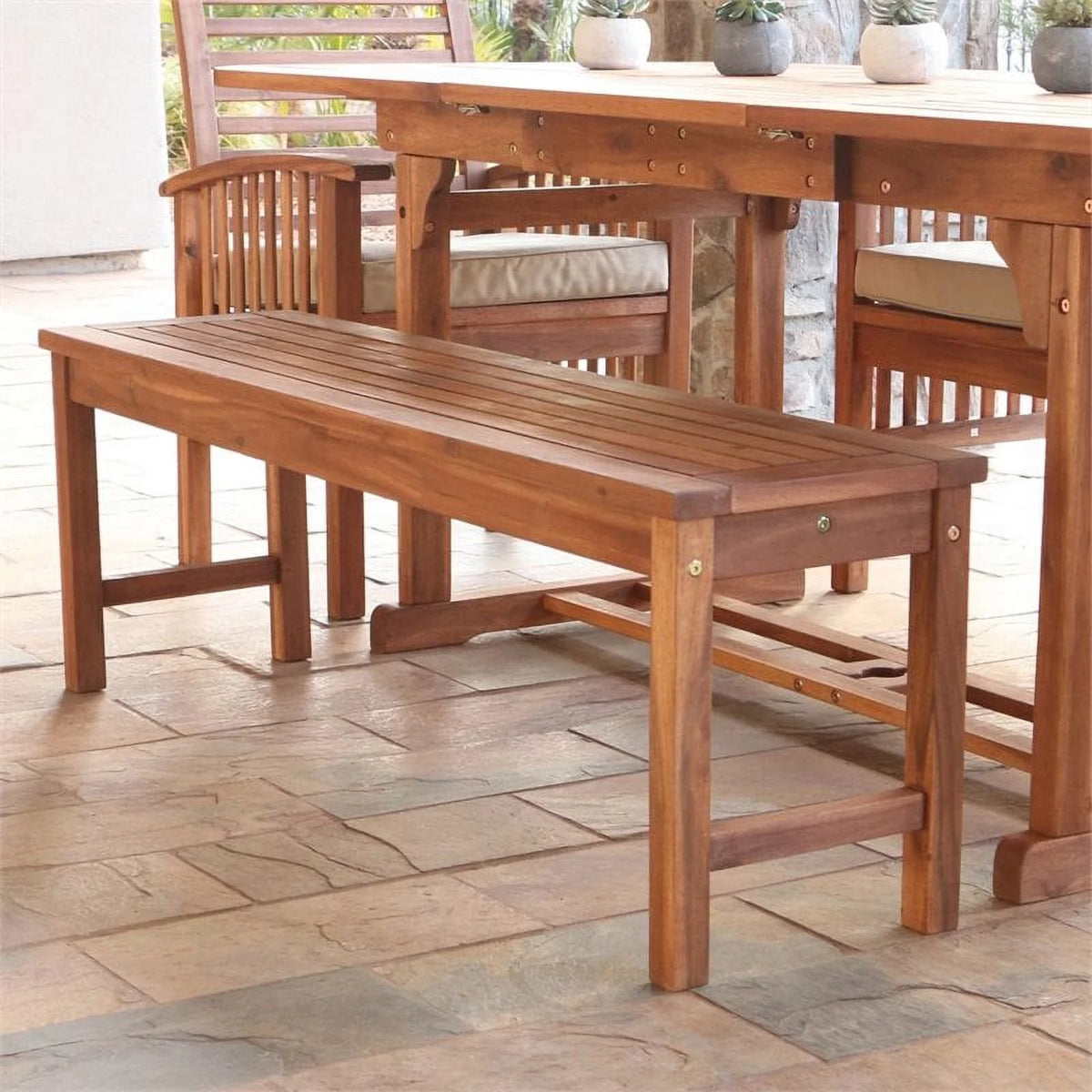 Brown Acacia Wood Patio Bench U66496