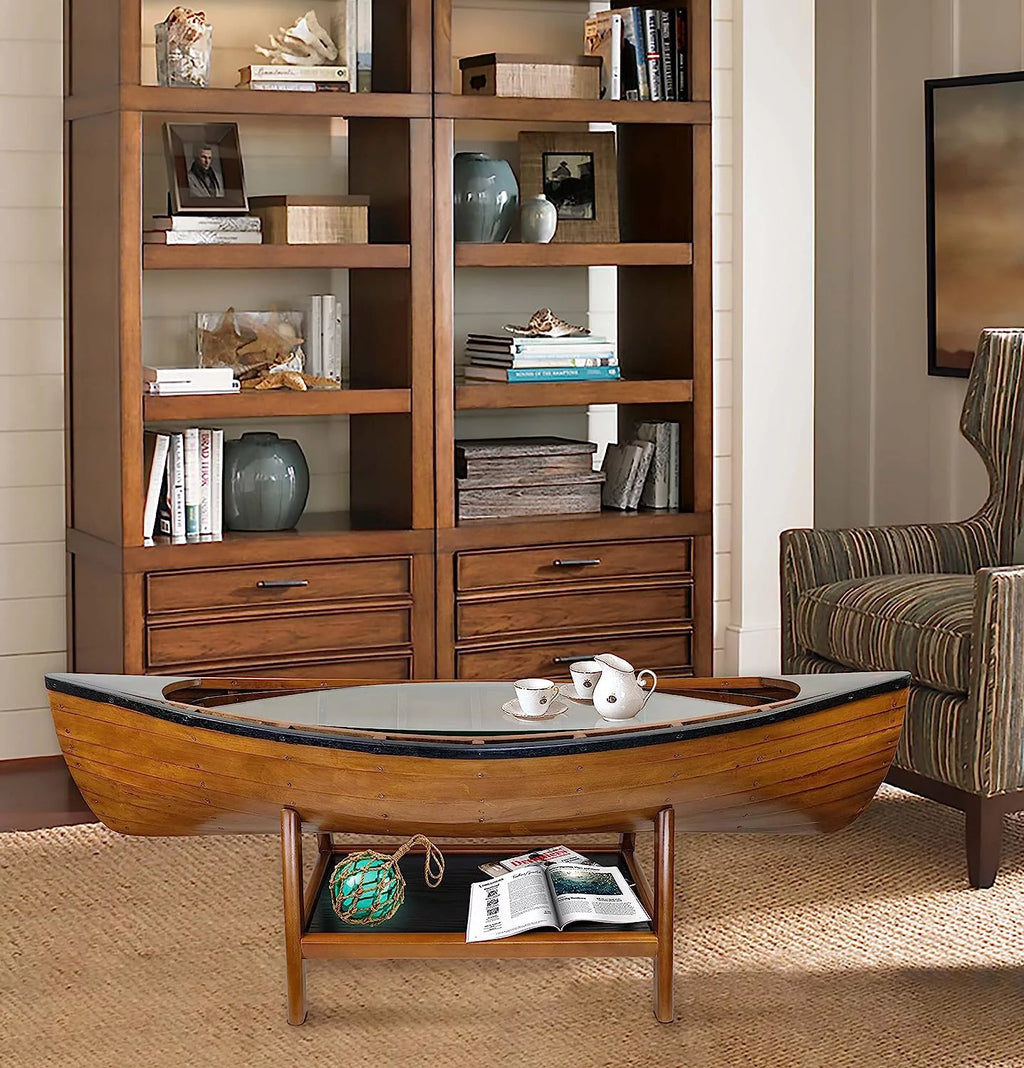 Wooden Boat Canoe Coffee Table Antique Honey Finish Q765