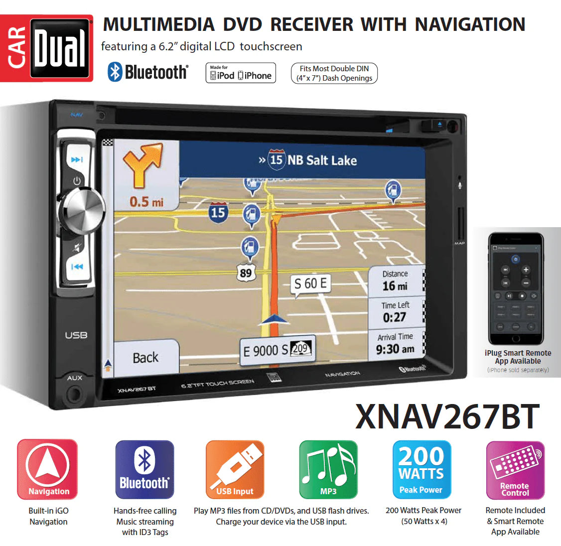 6.2 inch Double Din Car Stereo with Built-in Navigation N5304