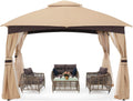 10x10 Outdoor Gazebo with Netting and Pole Coverings V212045