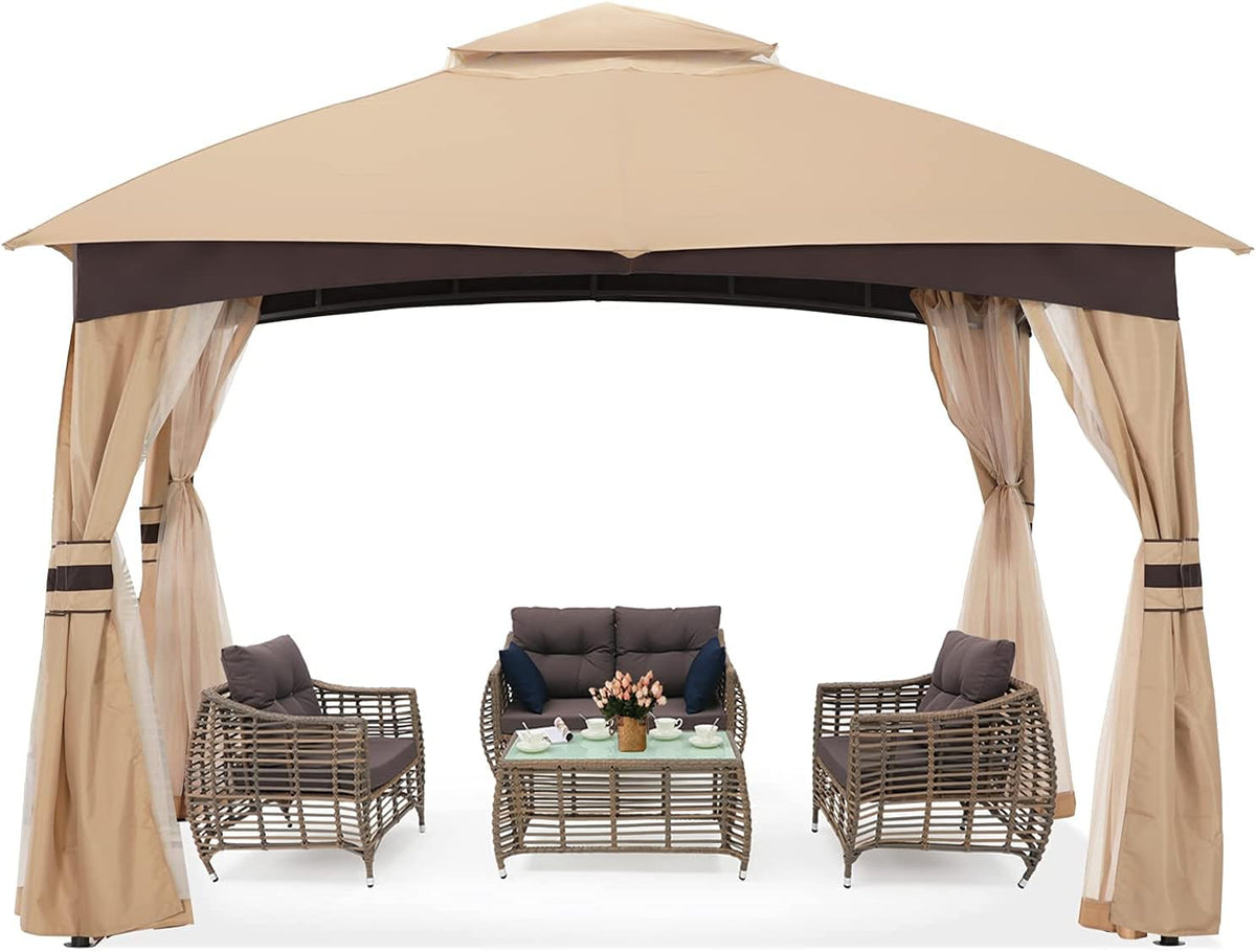 10x10 Outdoor Gazebo with Netting and Pole Coverings V212045