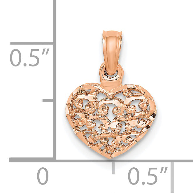 14K Rose Gold Polished Puffed Heart Pendant With 10K Yellow Gold Rope Chain 18" C24077