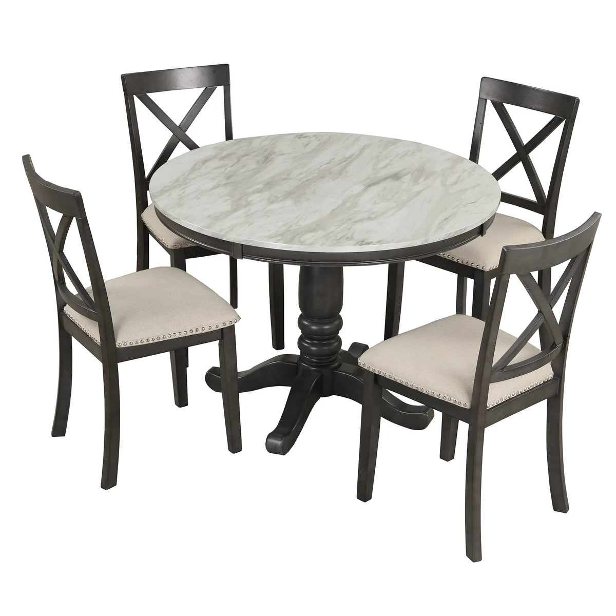 5 Piece Solid Wood Dining Room Set with 4 Chairs E3423