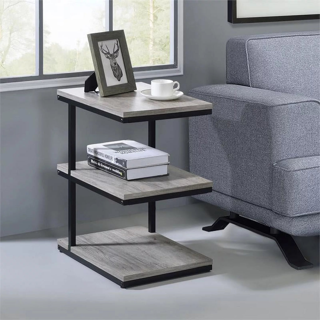 Light Gray 3-Shelf Metal Side Table Set of 2 D64750
