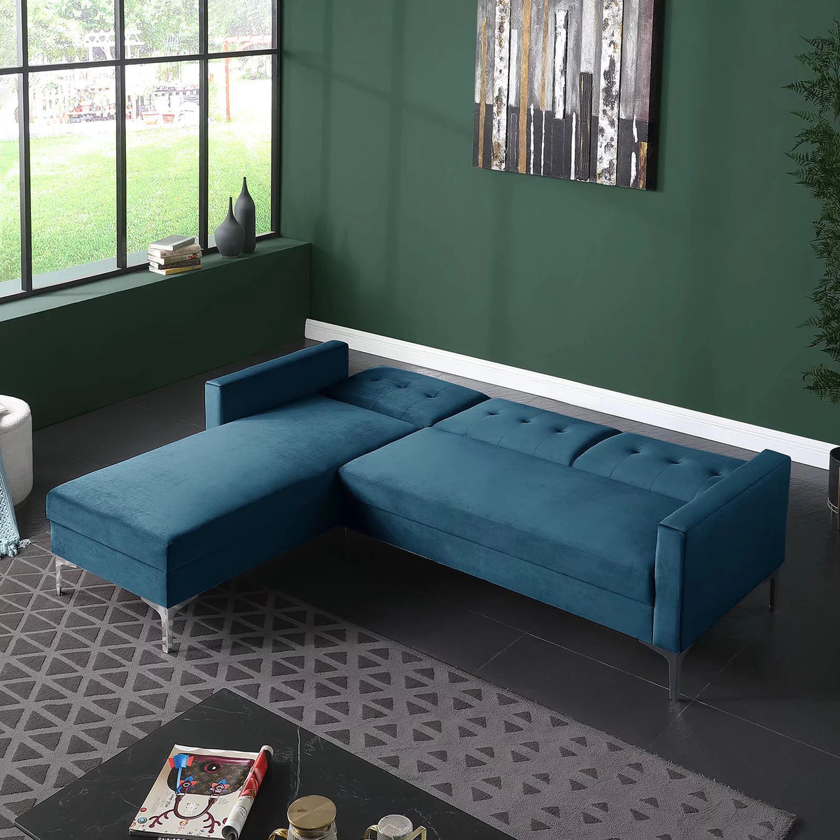 Blue Velvet Convertible Sectional Sofa D873