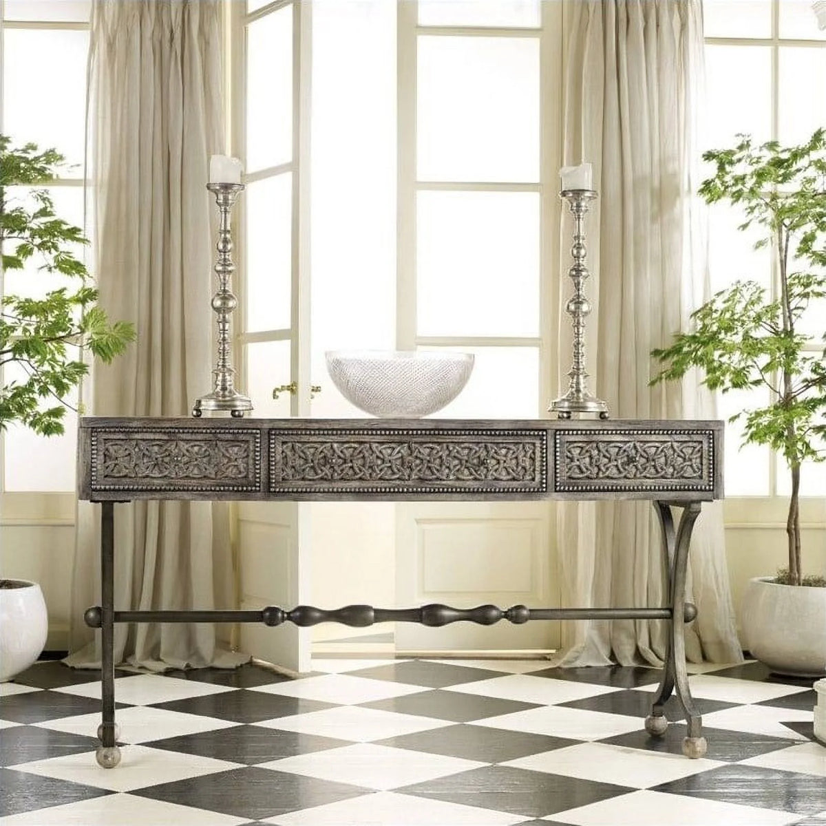 3 Drawer Wood & Metal Console Table Y107750