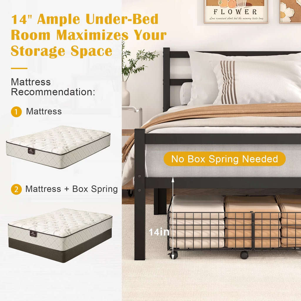 Queen Size Metal Platform Bed Frame with Headboard and Footboard N56421